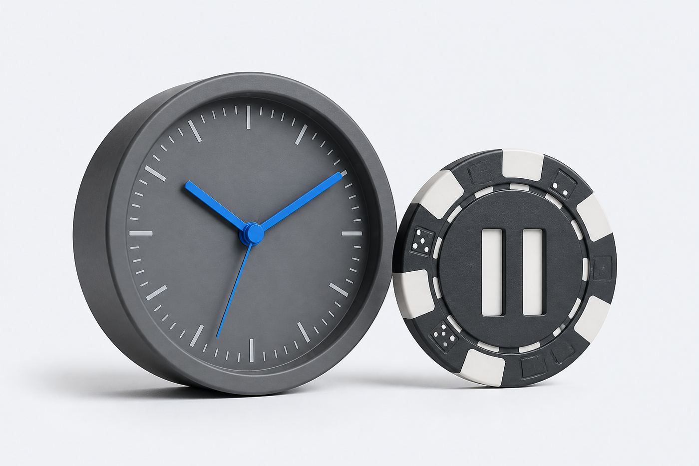 Reloj y ficha con símbolo de pausa.