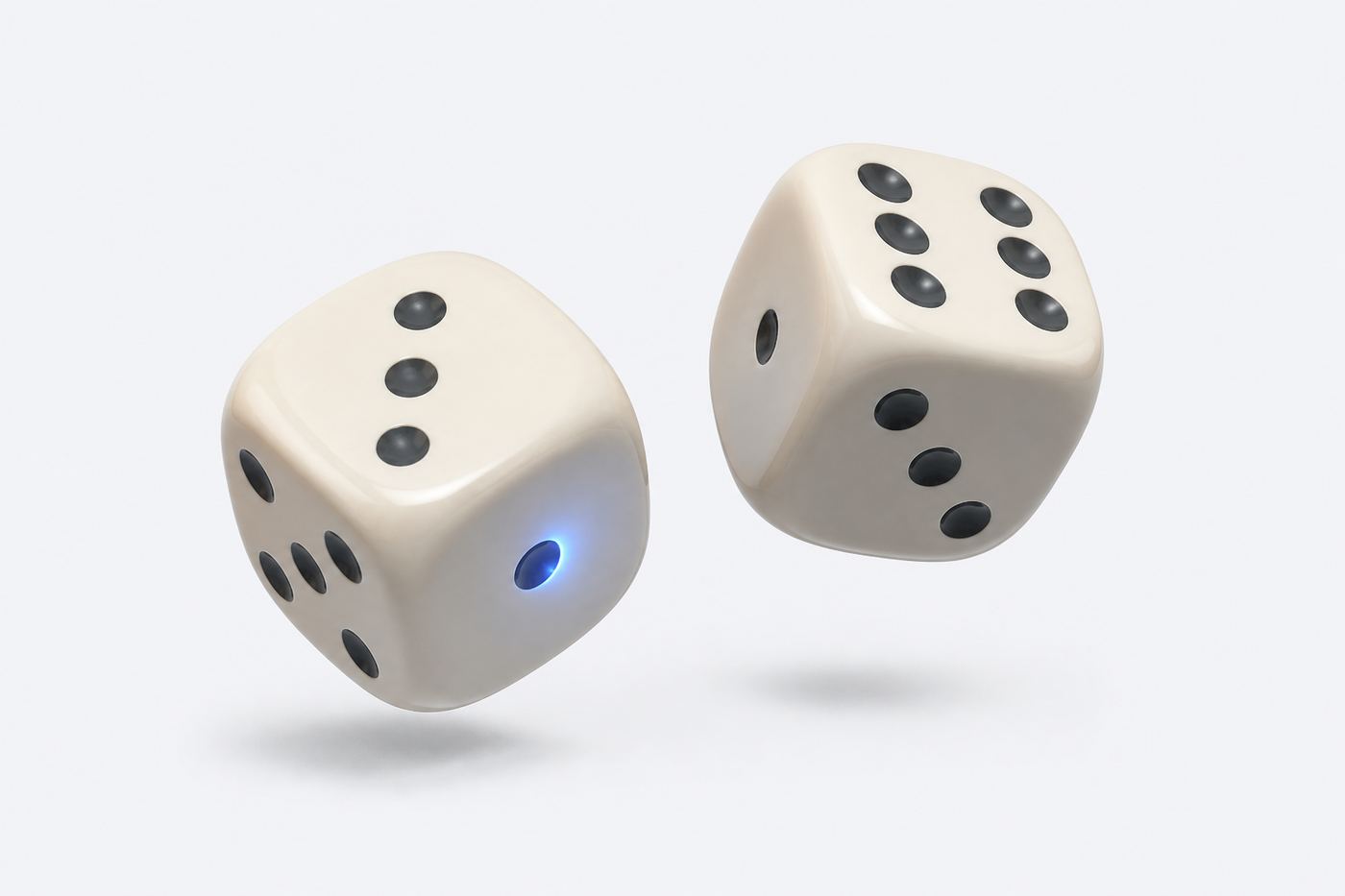 Dados aislados, azar sin mesa de casino.